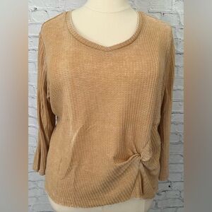 Women's Mustard Waffle Knit Top